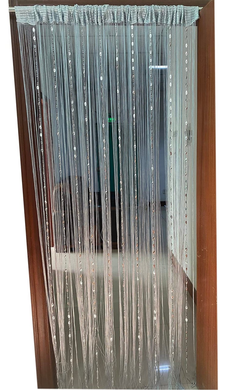 ZiDeTang ستارة باب زيدتانغ مزينة بالأزرار والخرز، ستارة فاصل لغرفة المعيشة (39.30" × 78.50"، رمادي) - Image 4